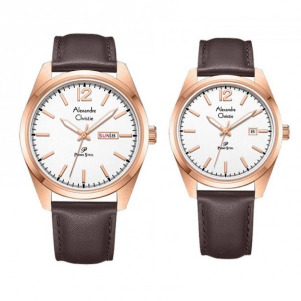 Alexandre Christie AC 1012 Rosegold White Leather Couple